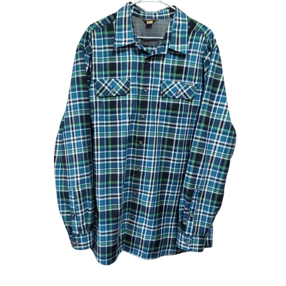Eddie Bauer Mens Tall XL Blue Green Plaid Long Sleeve Hiking Shirt 0582 TXL
